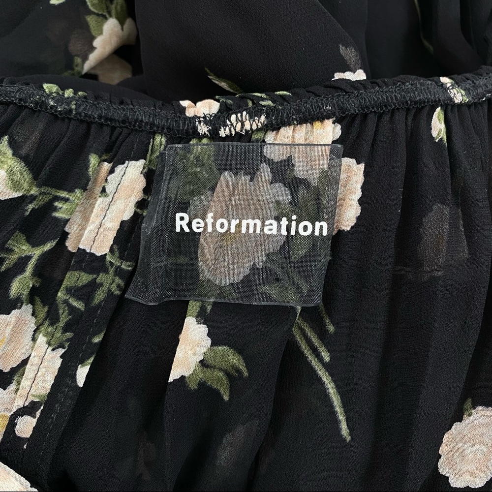 Reformation Inez Black Floral Off the Shoulder Midi Dress in Contessa Size 4 - Picture 7 of 10